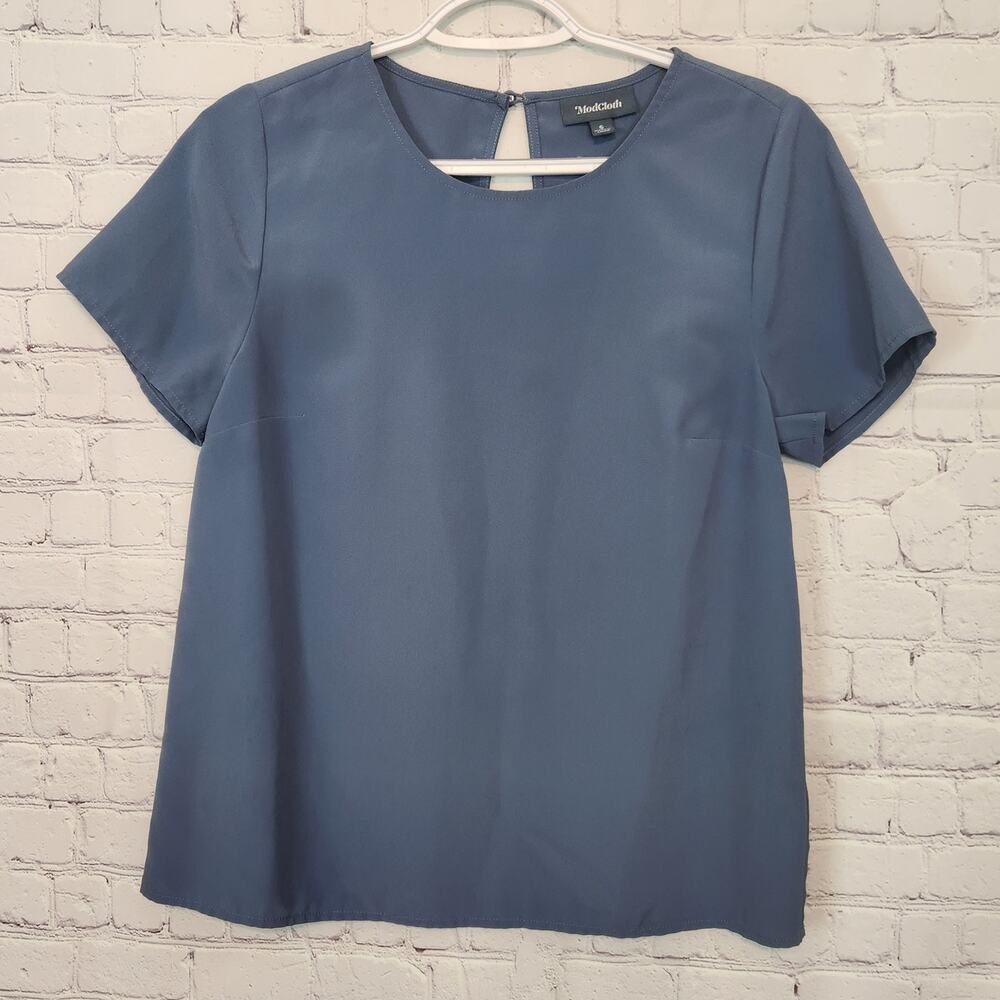 Modcloth Periwinkle Rounded Neck‎ Basic Minimalist Short Sleeve Blouse Women's S